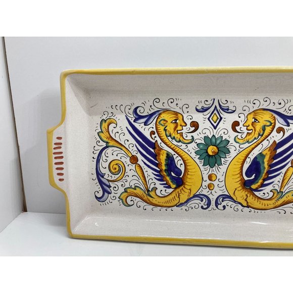 Deruta Ceramiche Italy hand Painted handle serving tray dragon - Picture 2 of 6